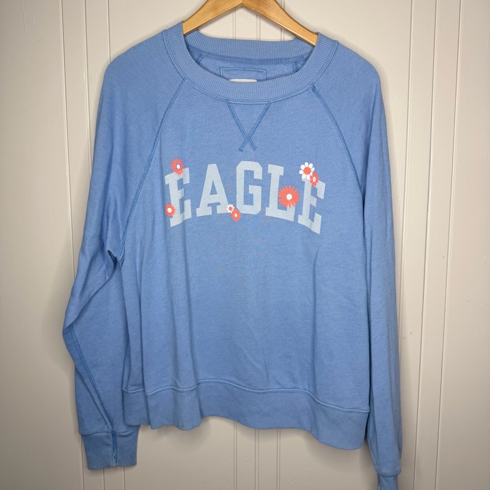 American Eagle Light Blue Crewneck Sweatshirt with Logo & Daisy Design - Picture 3 of 7